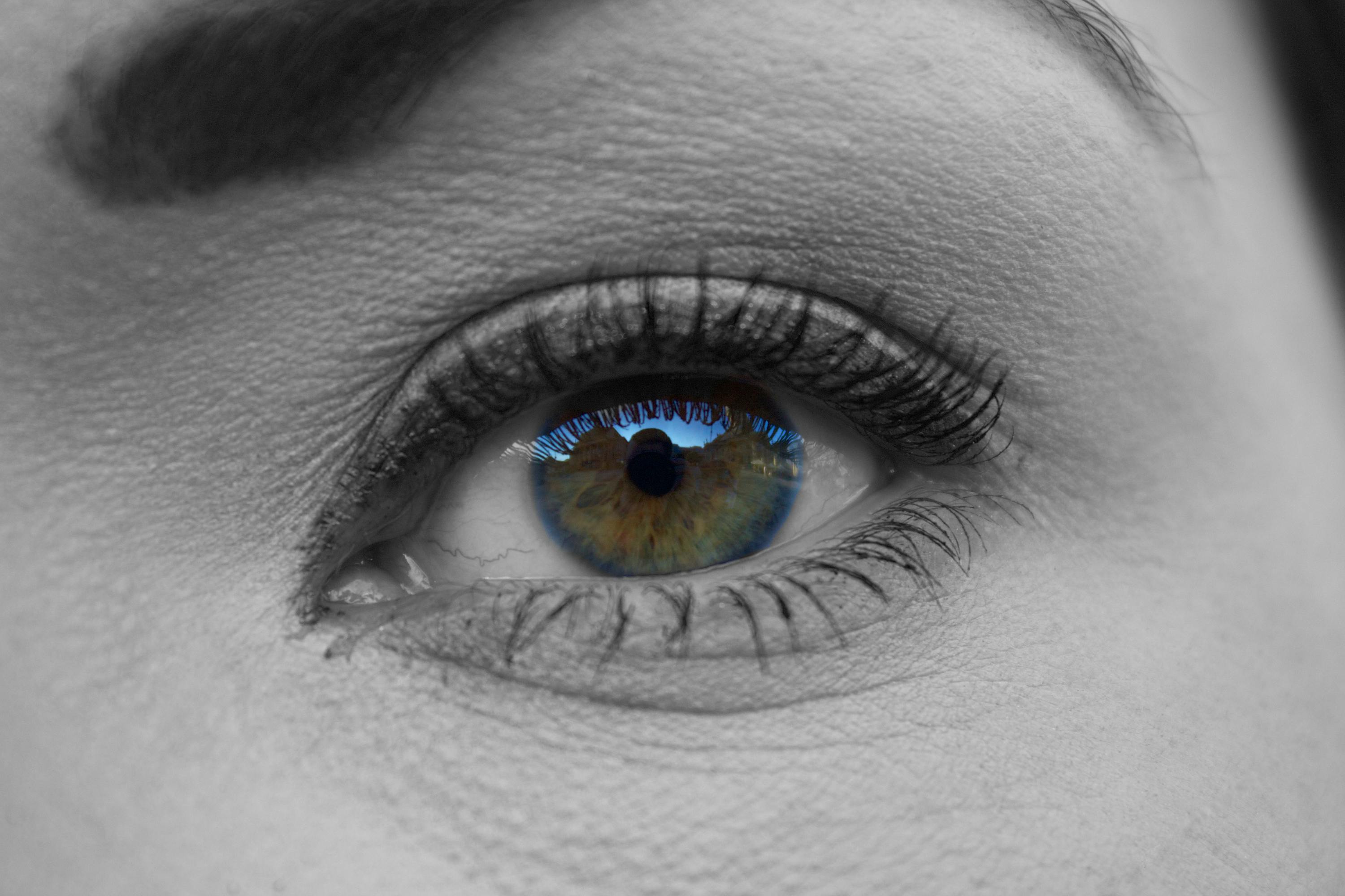 Beautiful Blue Woman Single Eye Close Up, Black And White Stock Photo,  Picture and Royalty Free Image. Image 45264485.