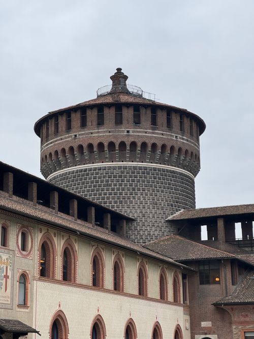 Free Historic Sforza Castle tower in Milan showcasing Italian architecture. Stock Photo