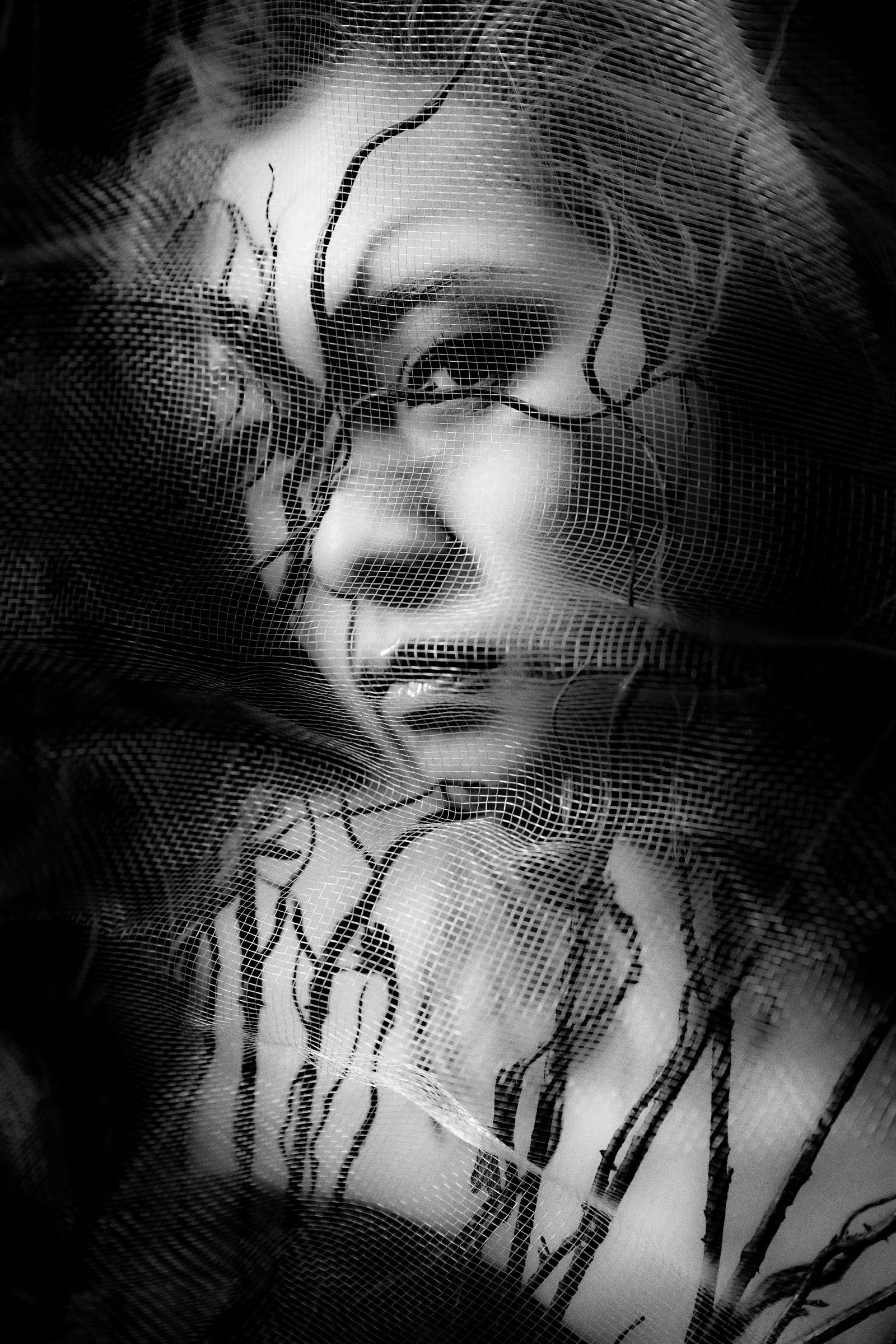 Woman Face under Veil in Black and White · Free Stock Photo