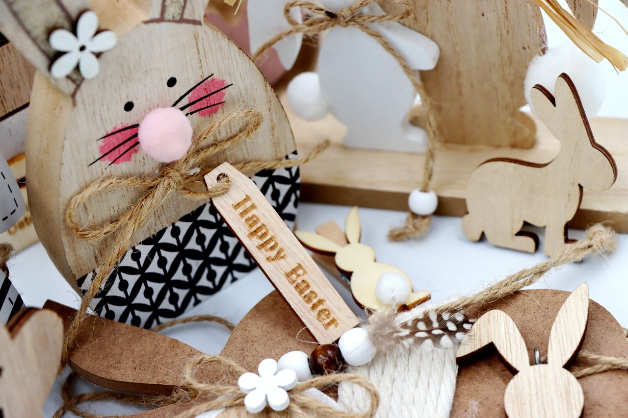 charming rustic easter decor featuring wooden bunnies and eco friendly