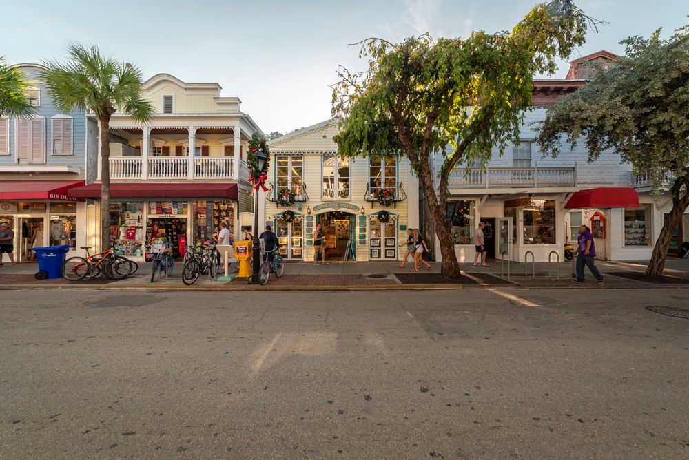 Shopfronts and bicycles along a sunny Key West street