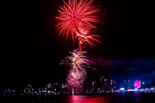 Free Stunning fireworks display over The Entrance, Australia during a night festival. Stock Photo