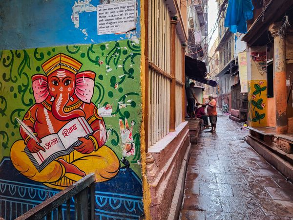 Colourful old-city lane in Varanasi