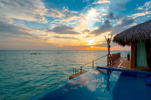 Free Infinity Pool Near Beach Stock Photo