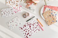 Colorful Terrazzo Pattern Stationery with Pink Flowers