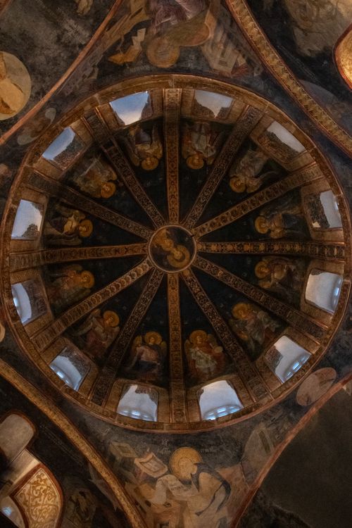 Free Intricate Byzantine dome featuring religious mosaics inside a historic church. Stock Photo