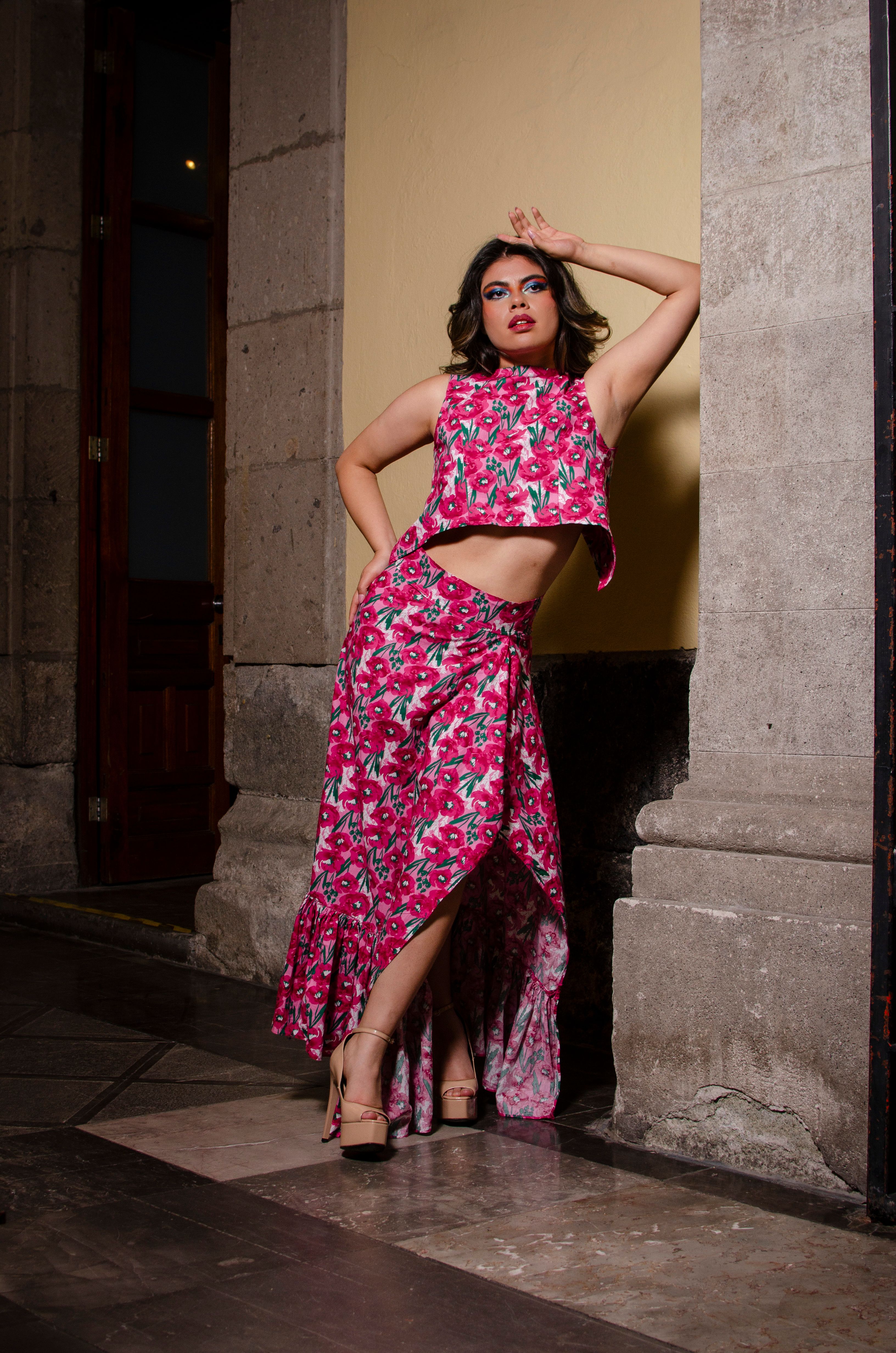 woman wearing pink two piece set night out date