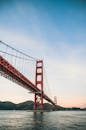 在旧金山晴朗的天空下，金门大桥壮丽的景色在水面上延伸