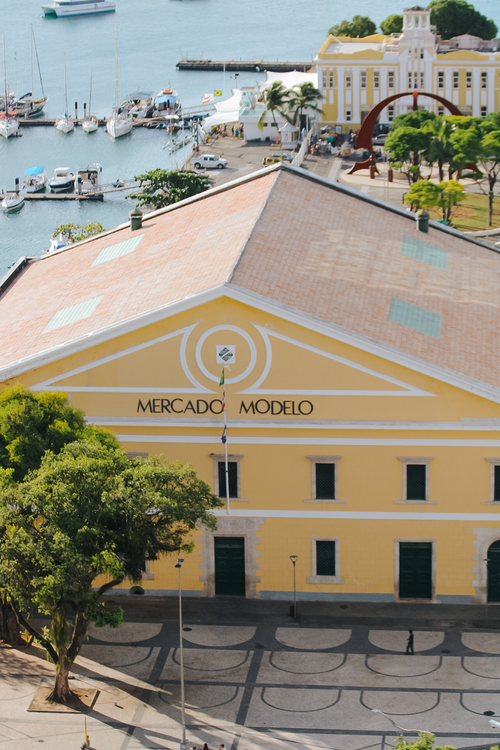 Free Explore the iconic Mercado Modelo and vibrant harbor in Salvador, Brazil from above. Stock Photo