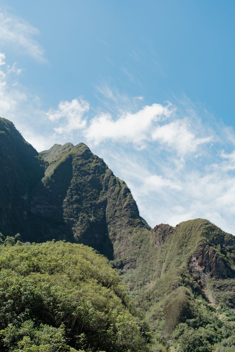 Lush green Iao Valley with the Needle landmark in Maui