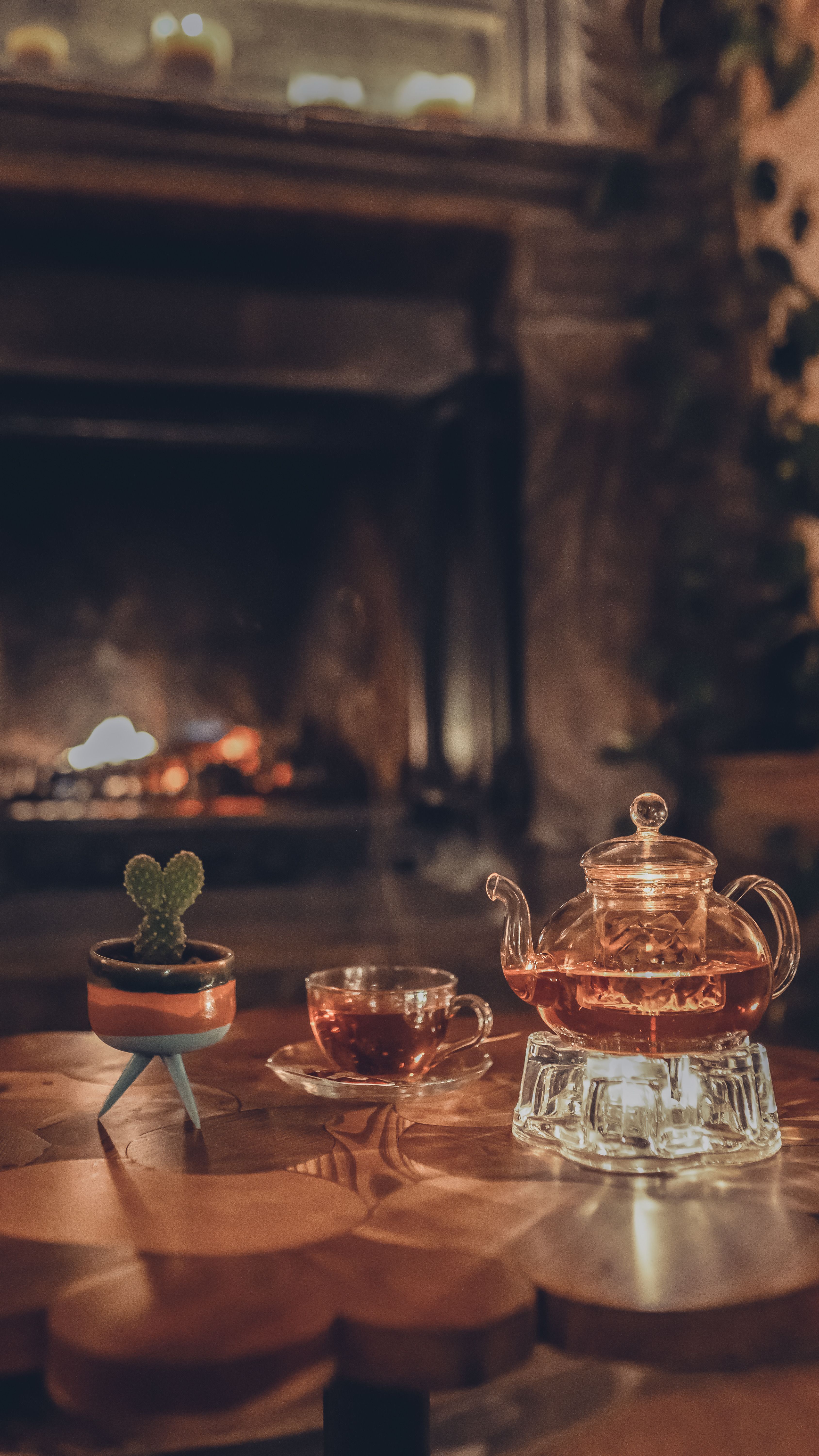 Cozy Fireplace Setting with Tea in Türkiye · Free Stock Photo