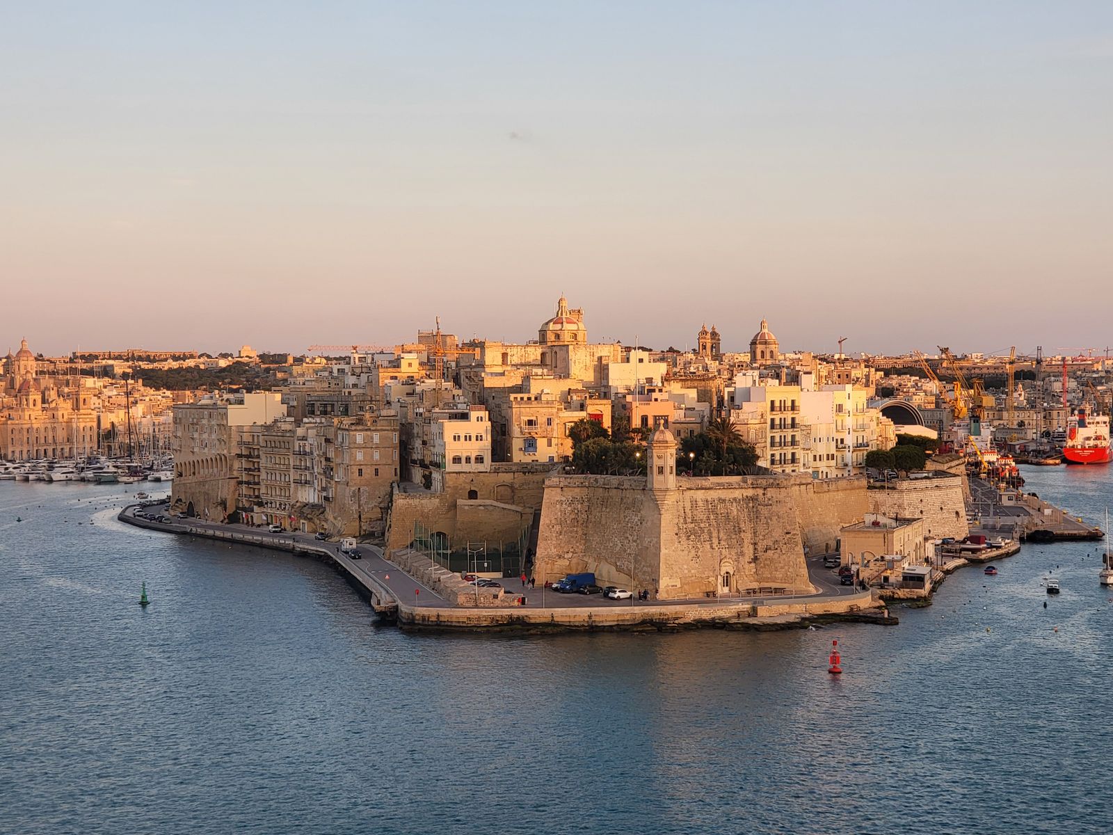 Valletta, Malta waterfront at golden hour