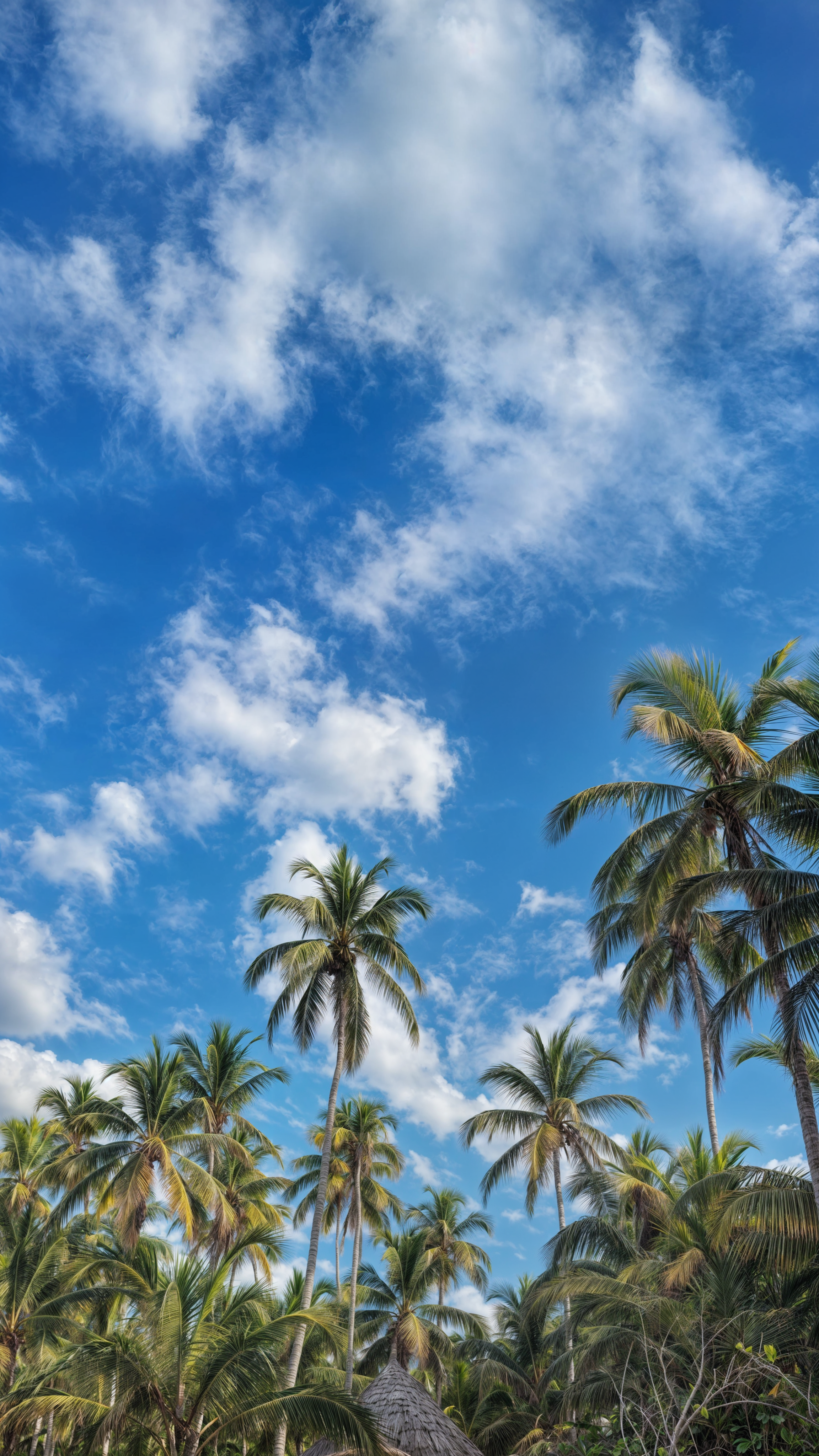 Gratis Palme tropicali con un cielo azzurro intenso e nuvole sparse a Santa Marta, Colombia. Foto a disposizione
