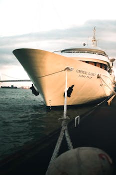 Majestic view of the Symphony Classica yacht docked at a pier in Tokyo, Japan.