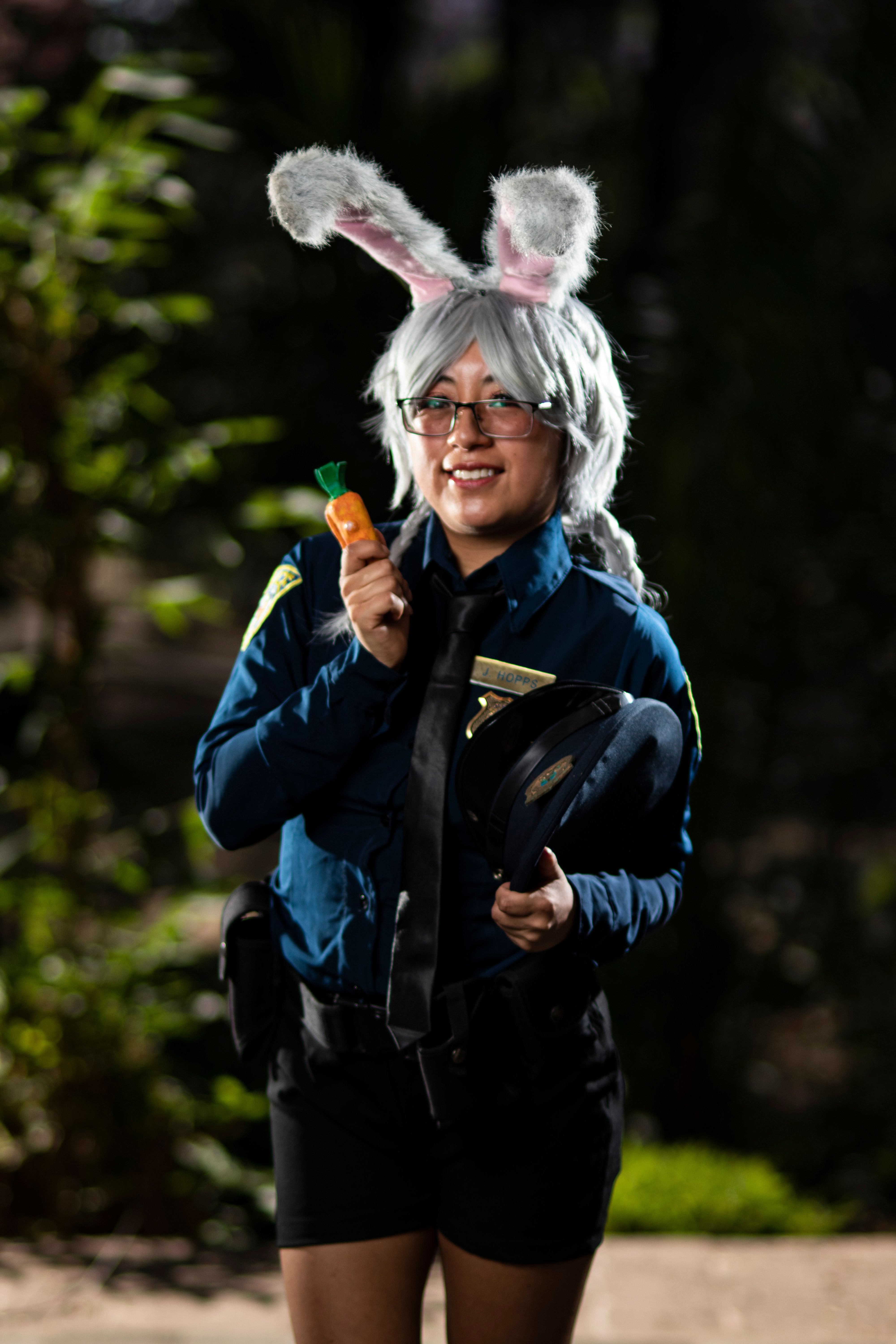 Cosplay of Bunny-Eared Police Officer Outdoors