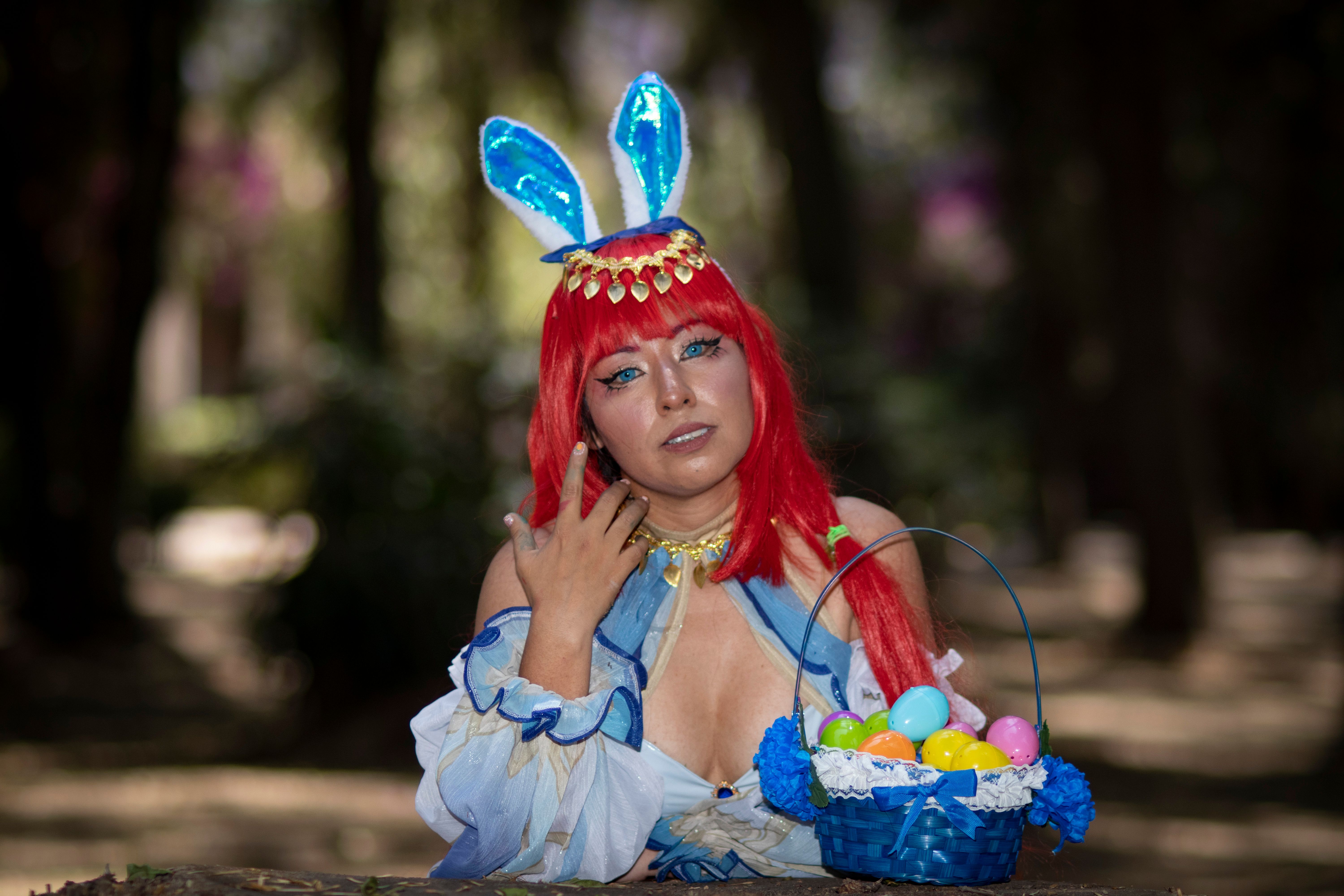 Woman in Costume with Easter Basket Outdoors