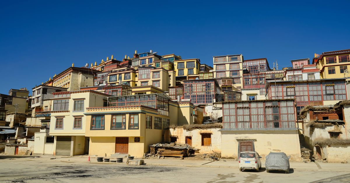 Tashichho Dzong fortress with mountains Thimphu Bhutan