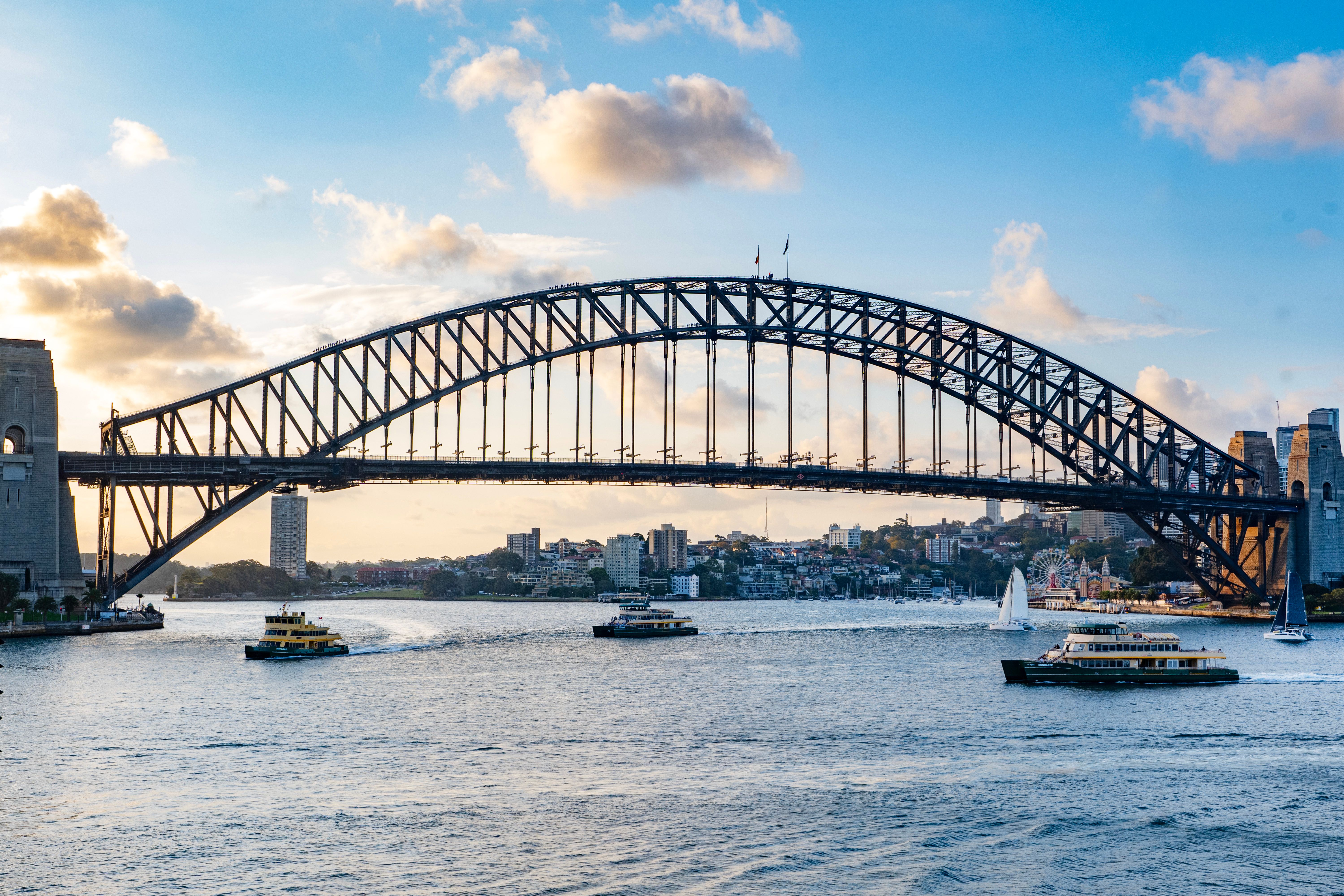 Sydney Harbour Bridge at Sunset with Boats · Free Stock Photo