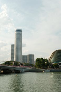 Beautiful view of Singapore's iconic skyline featuring Esplanade and skyscrapers by the water.