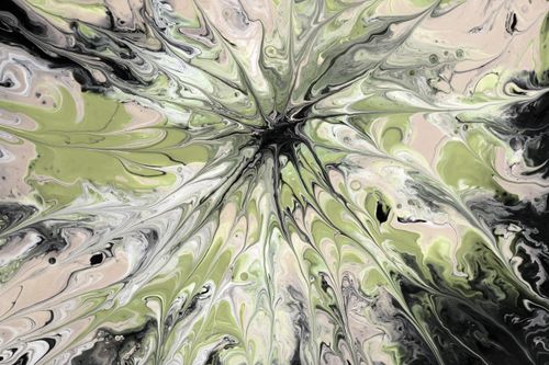 Free Dynamic fluid art piece with swirling patterns in green, beige, and black hues. Stock Photo