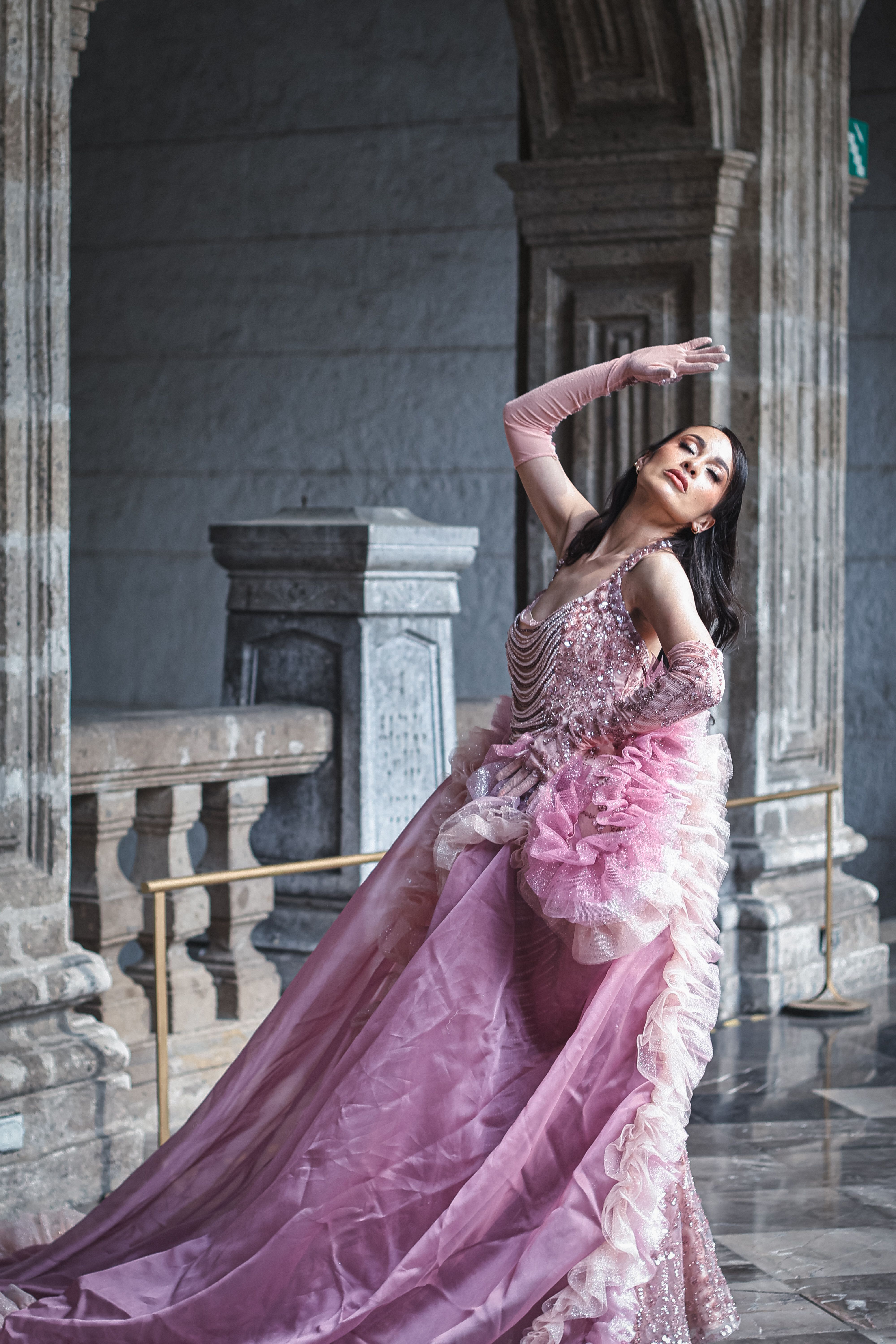 Elegant Woman in Pink Gown Posing Indoors · Free Stock Photo