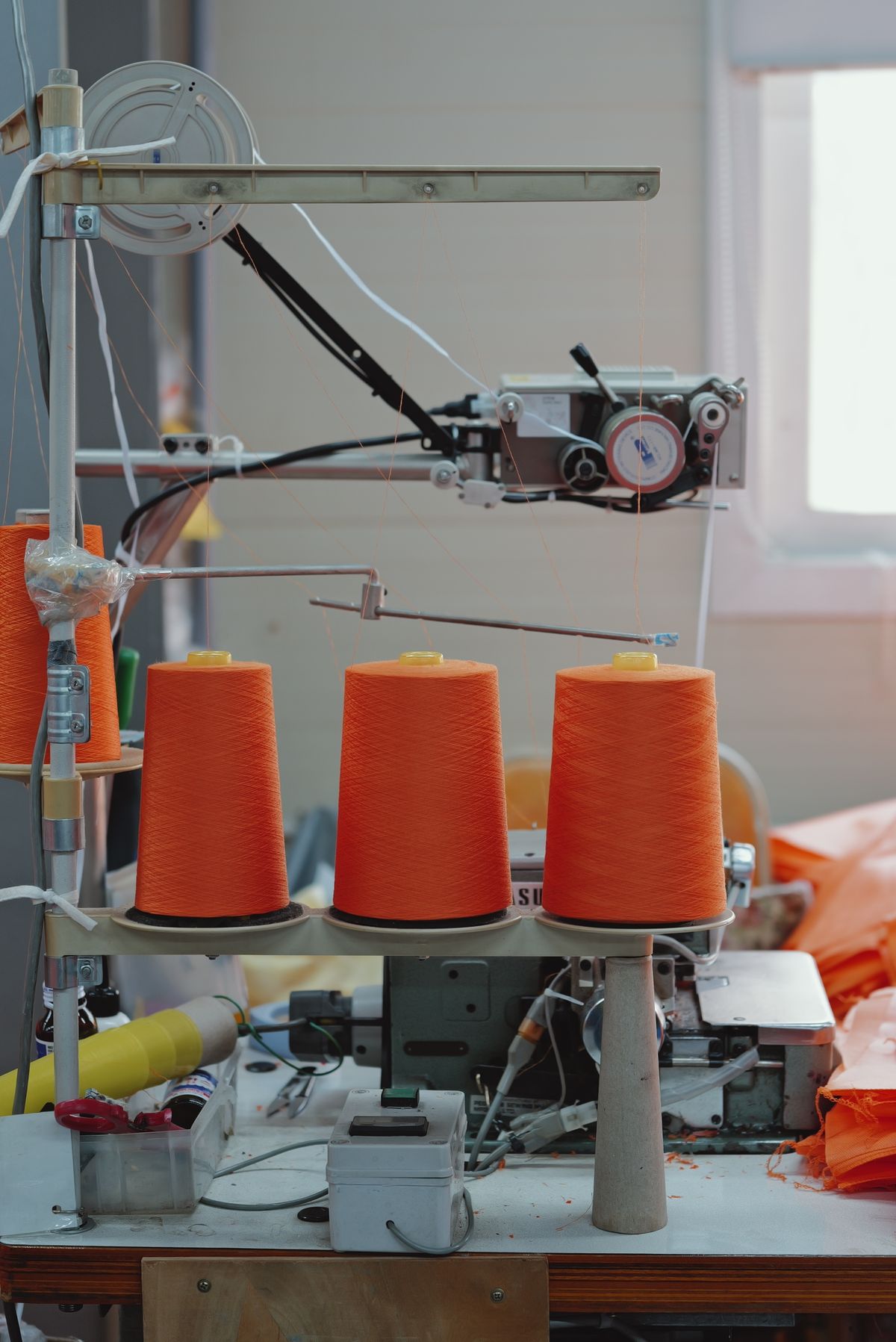 Specialty yarn spools in a textile factory
