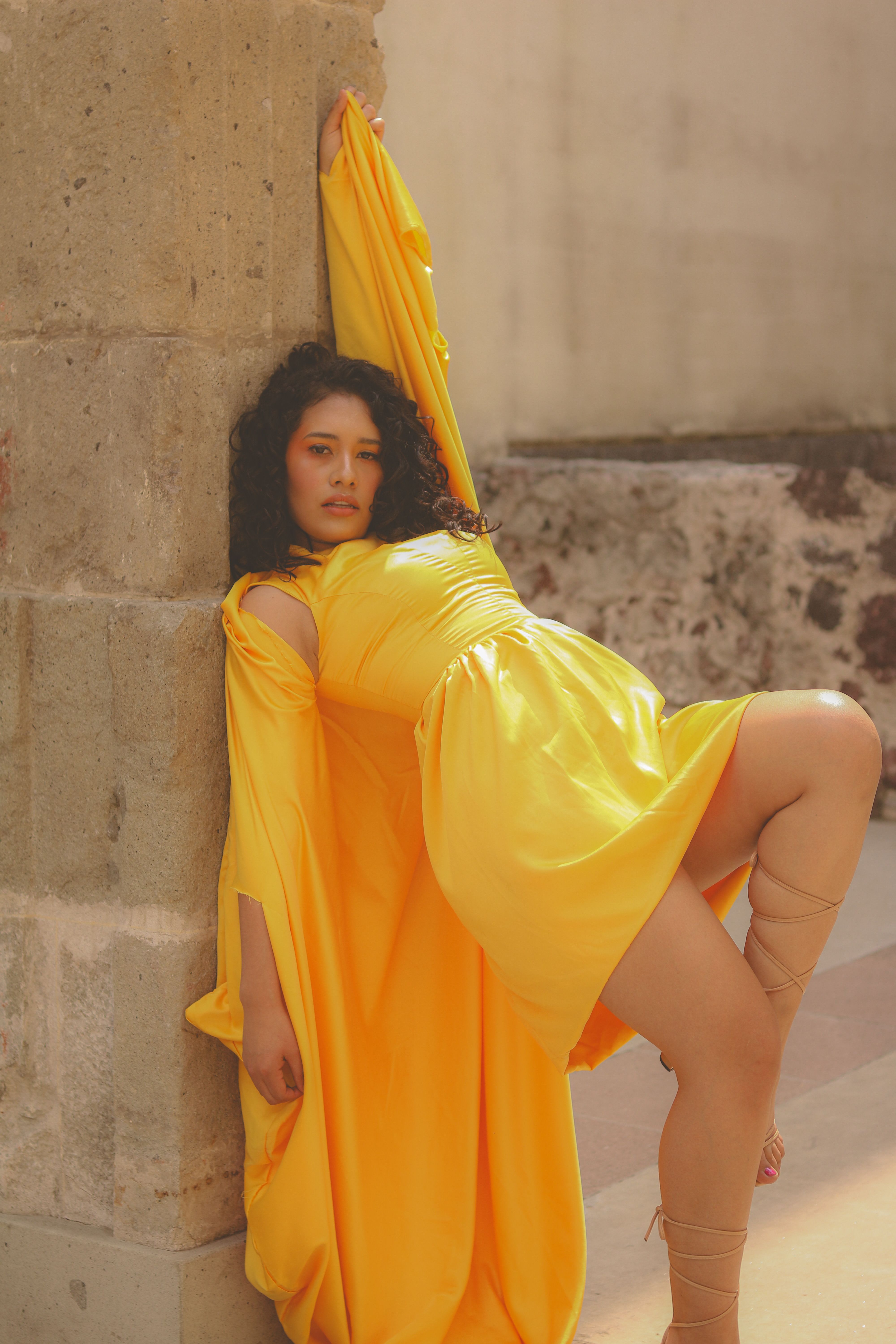Striking Fashion Pose in Bright Yellow Dress Free Stock Photo Striking Fashion Pose in Bright Yellow Dress Free Stock Photo