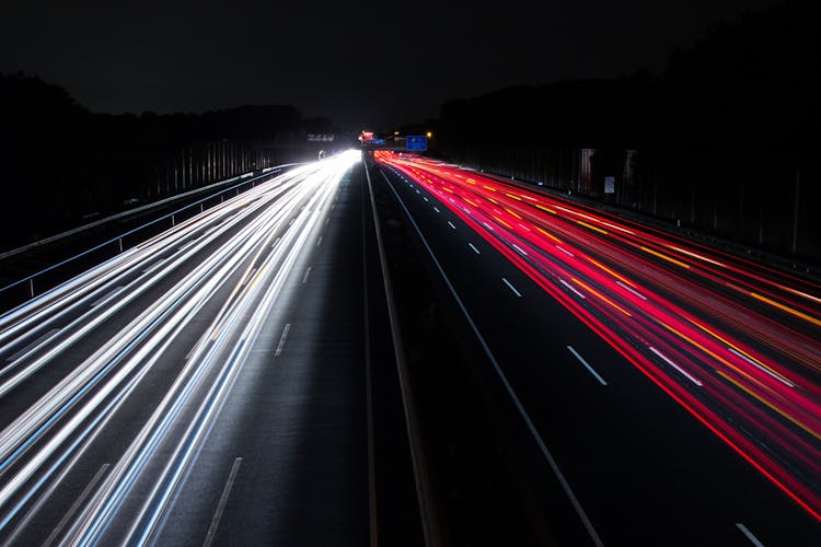 Light Trails On Highway At Night