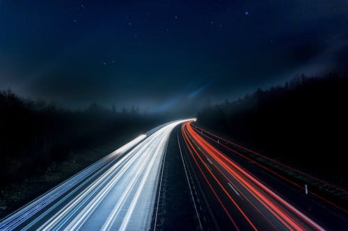 Free Light Trails on Highway at Night Stock Photo