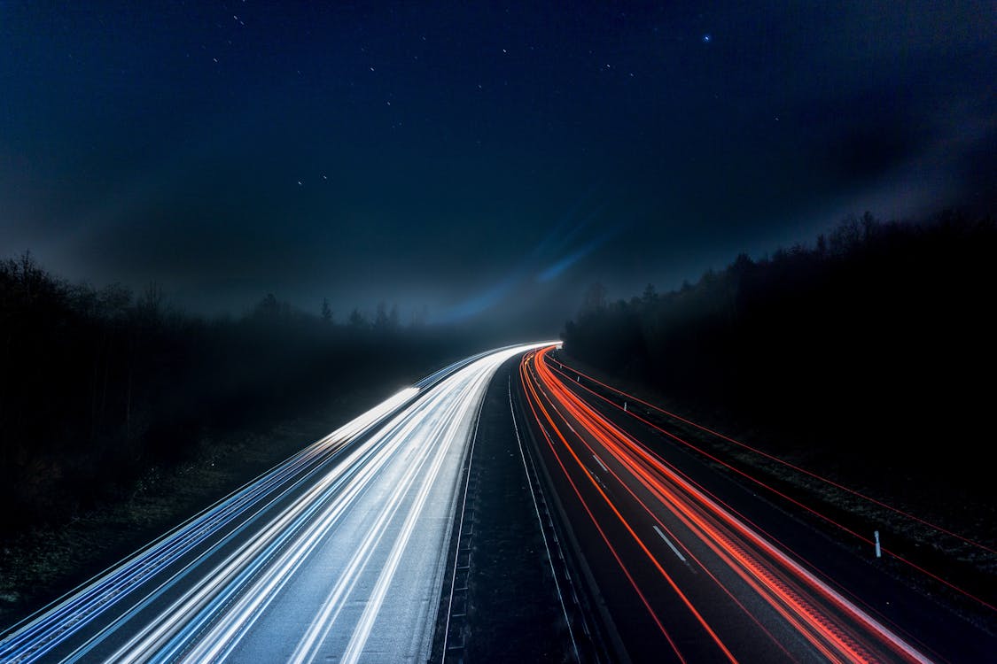 Light Trails on Highway at Night