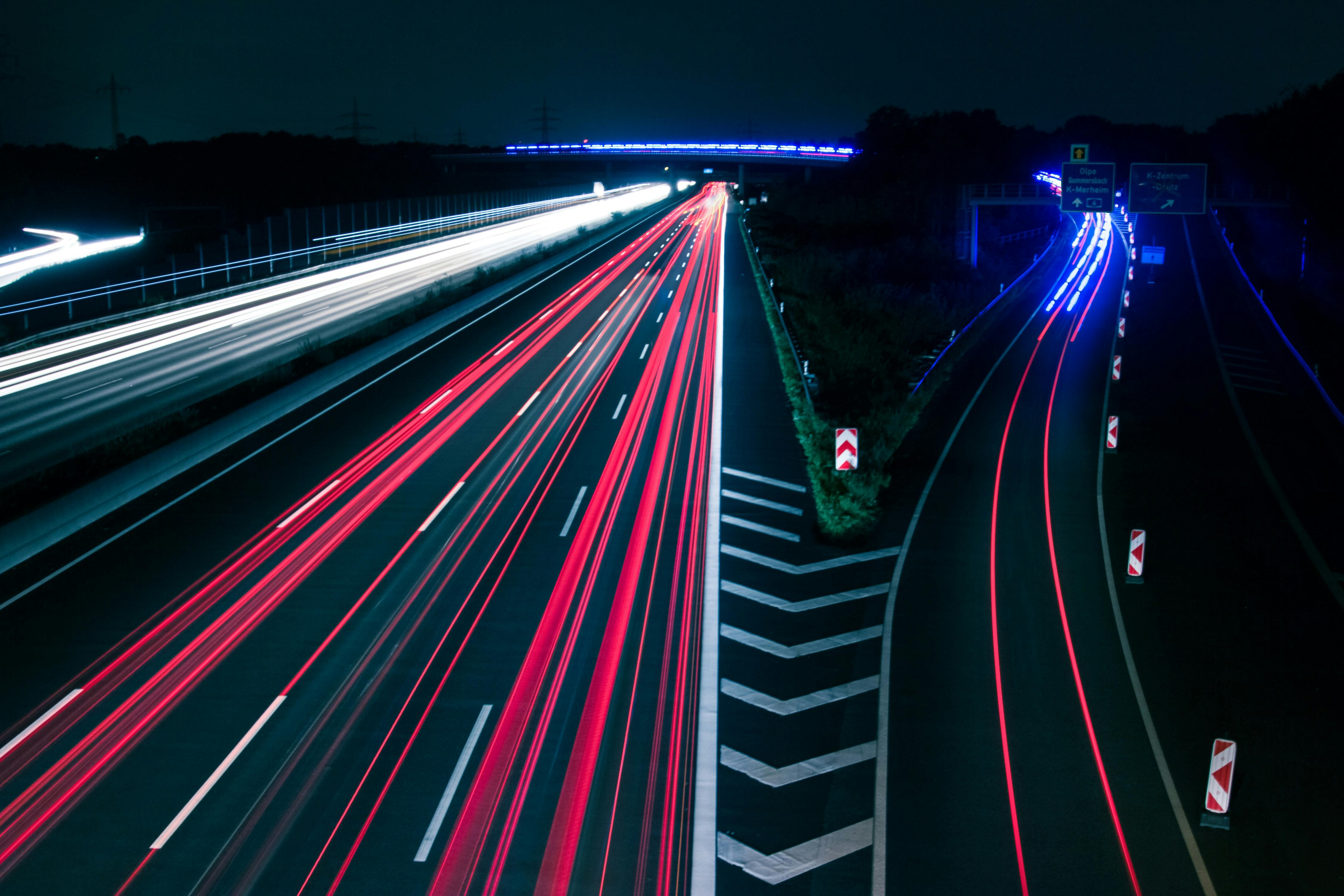 Light Trails on Road at Night