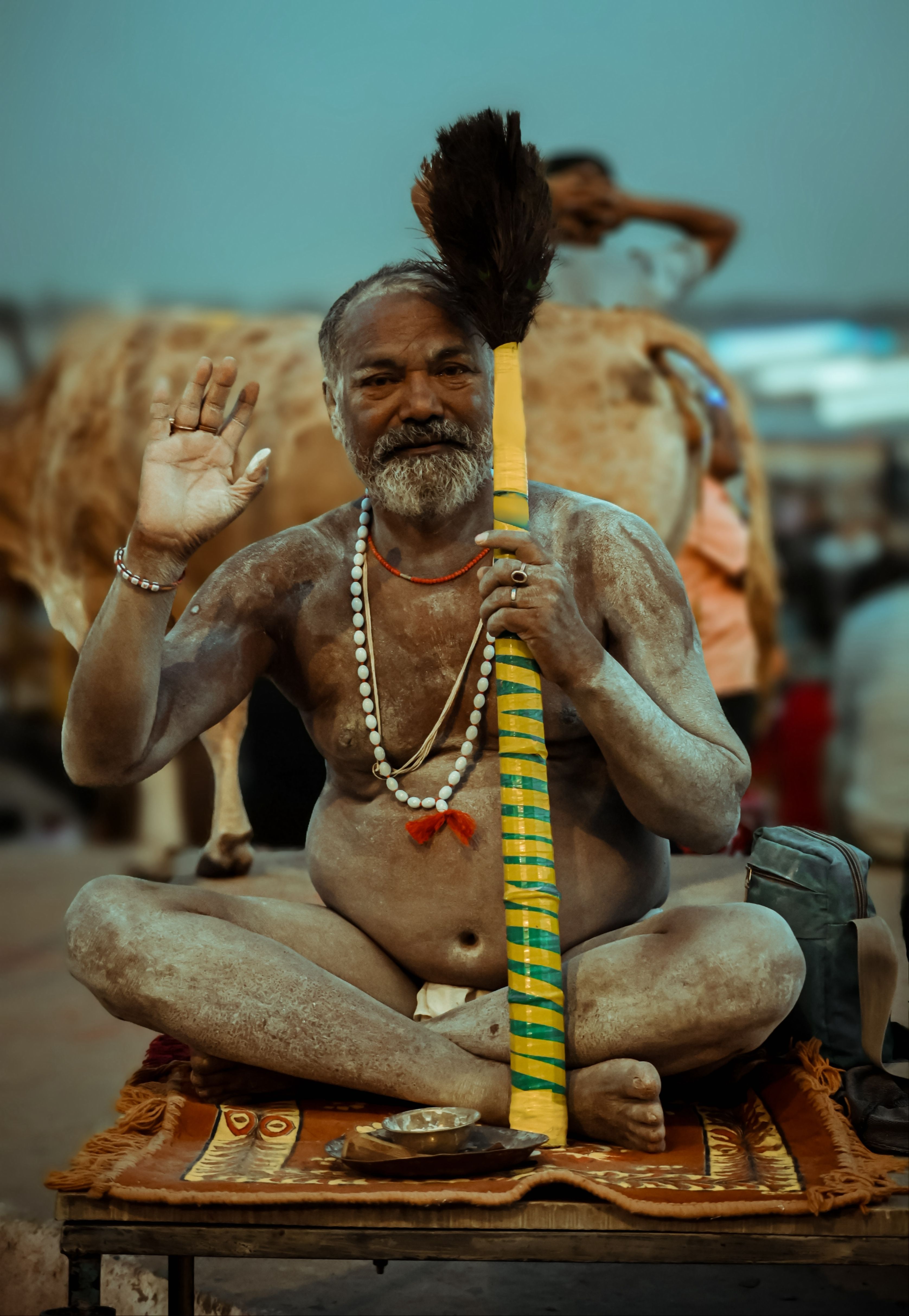 Sadhu in Varanasi with Ritual Staff and Beads · Free Stock Photo