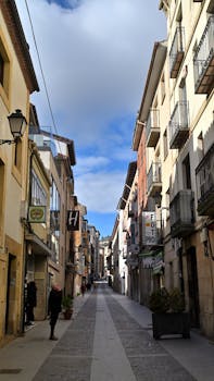 Scenic view of a charming street in Soria, Castilla y León, Spain, on a clear day.