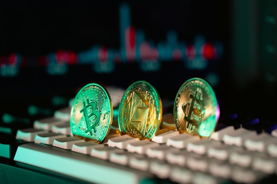 Bitcoin and Ethereum coins representing multi-exchange cryptocurrency trading