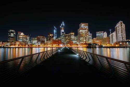 Free Illuminated Cityscape at Night Stock Photo