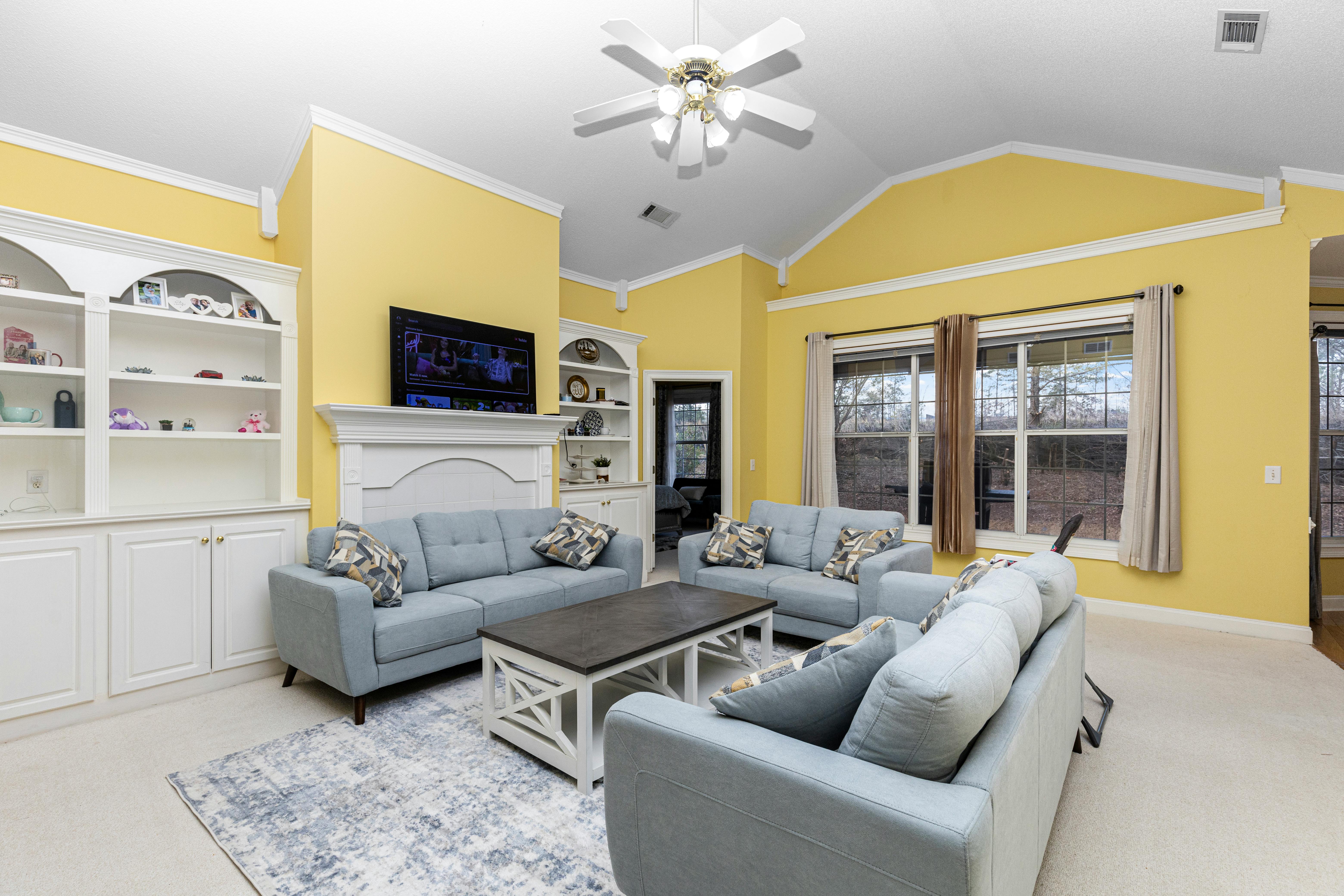 Bright Yellow Living Room with Modern Decor · Free Stock Photo