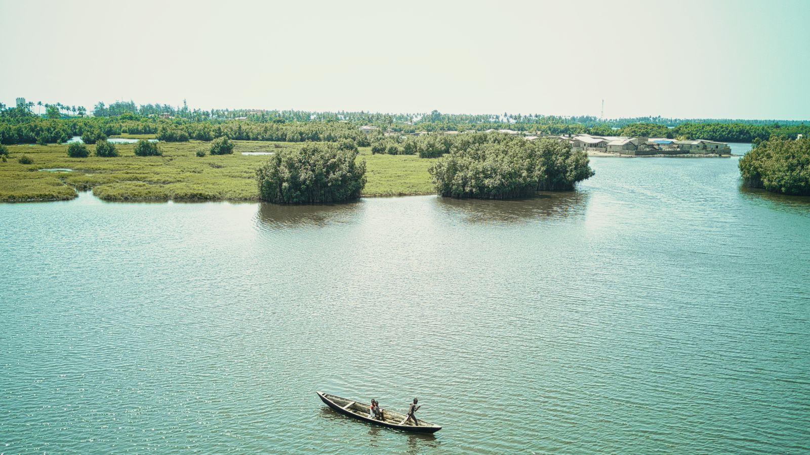 Serene aerial view of a nigerian river scene, The Gambia