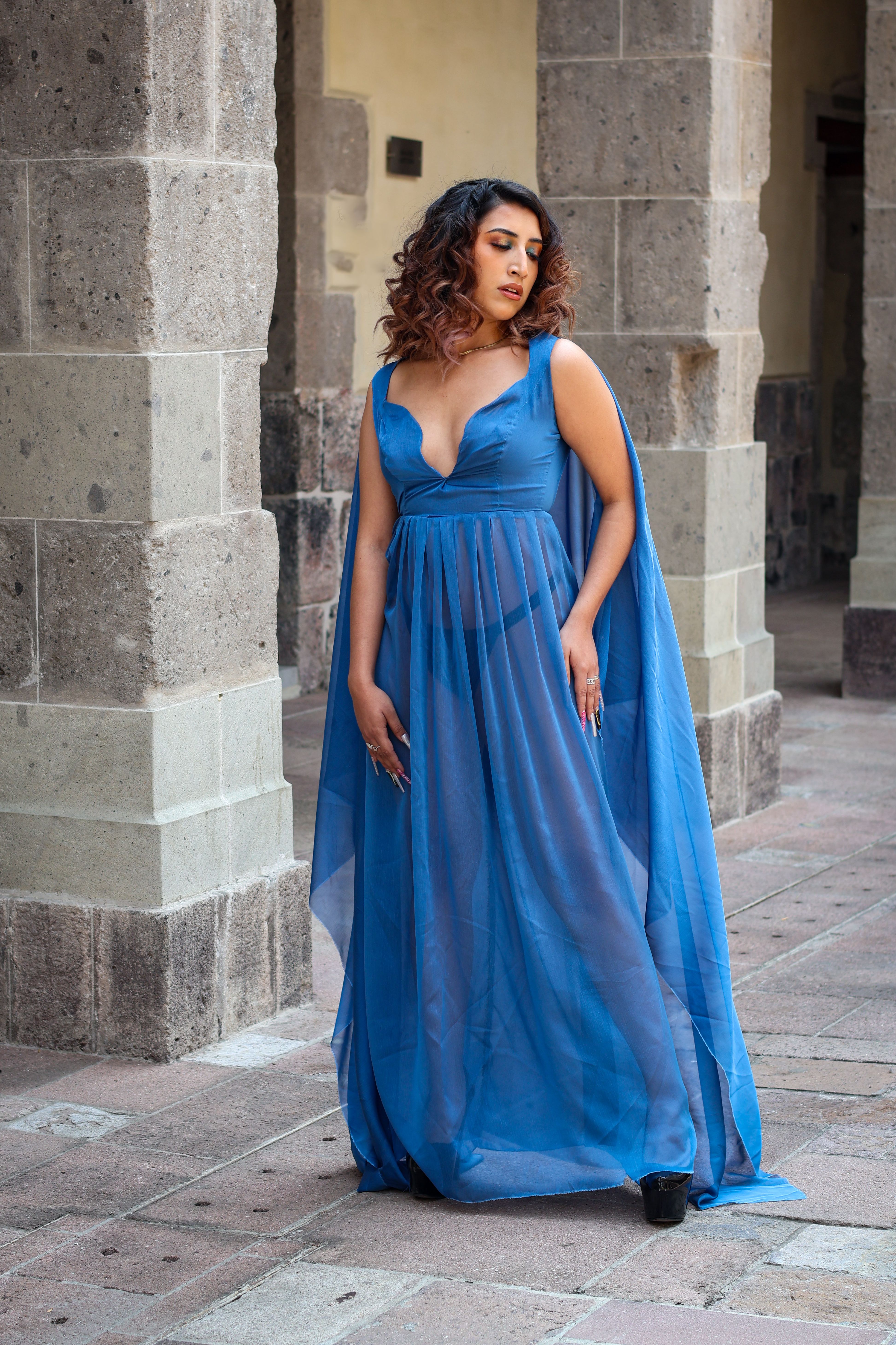 Elegant Woman in Flowing Blue Gown · Free Stock Photo