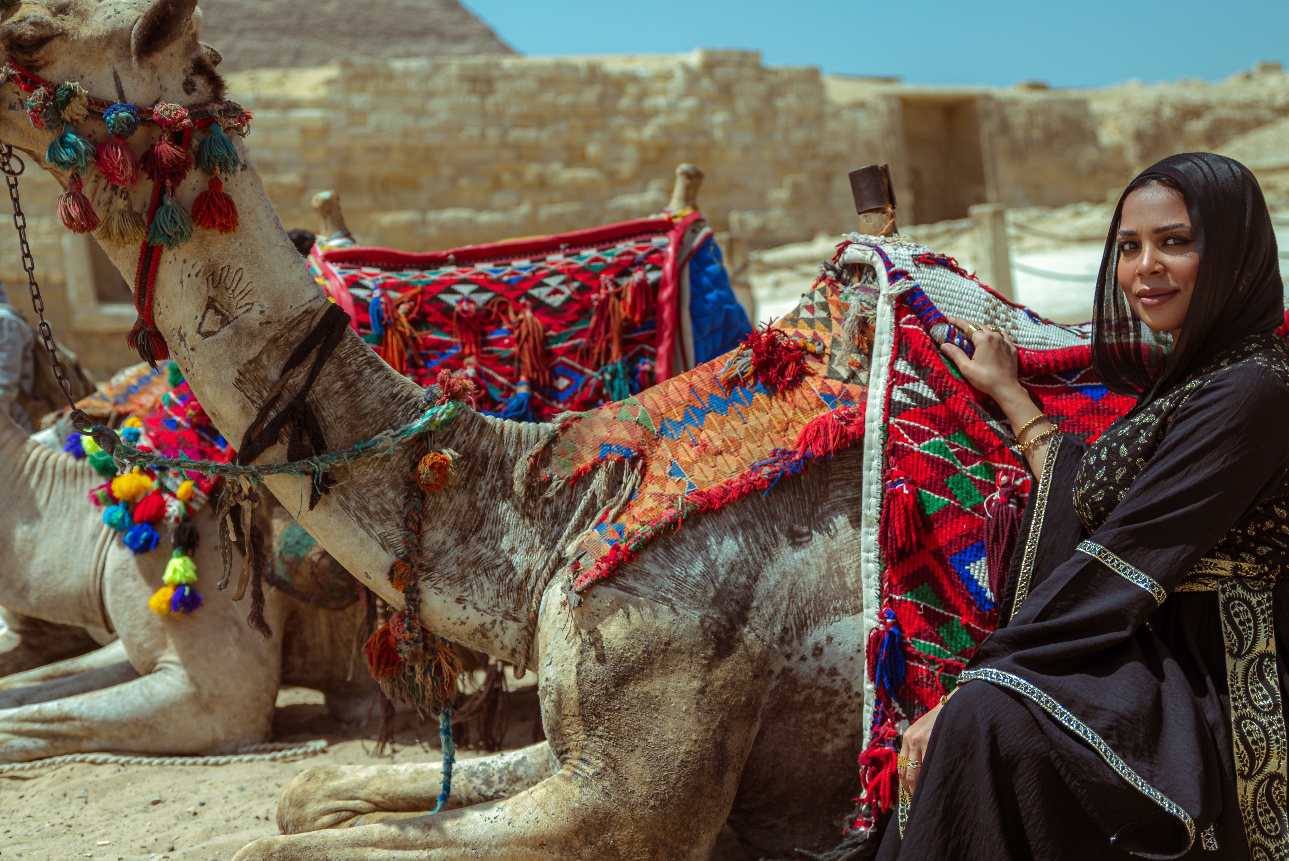 African Woman with Camels at Giza Pyramids · Free Stock Photo