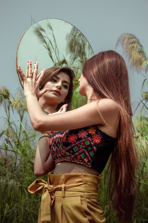 Woman Wearing Floral Crop Top