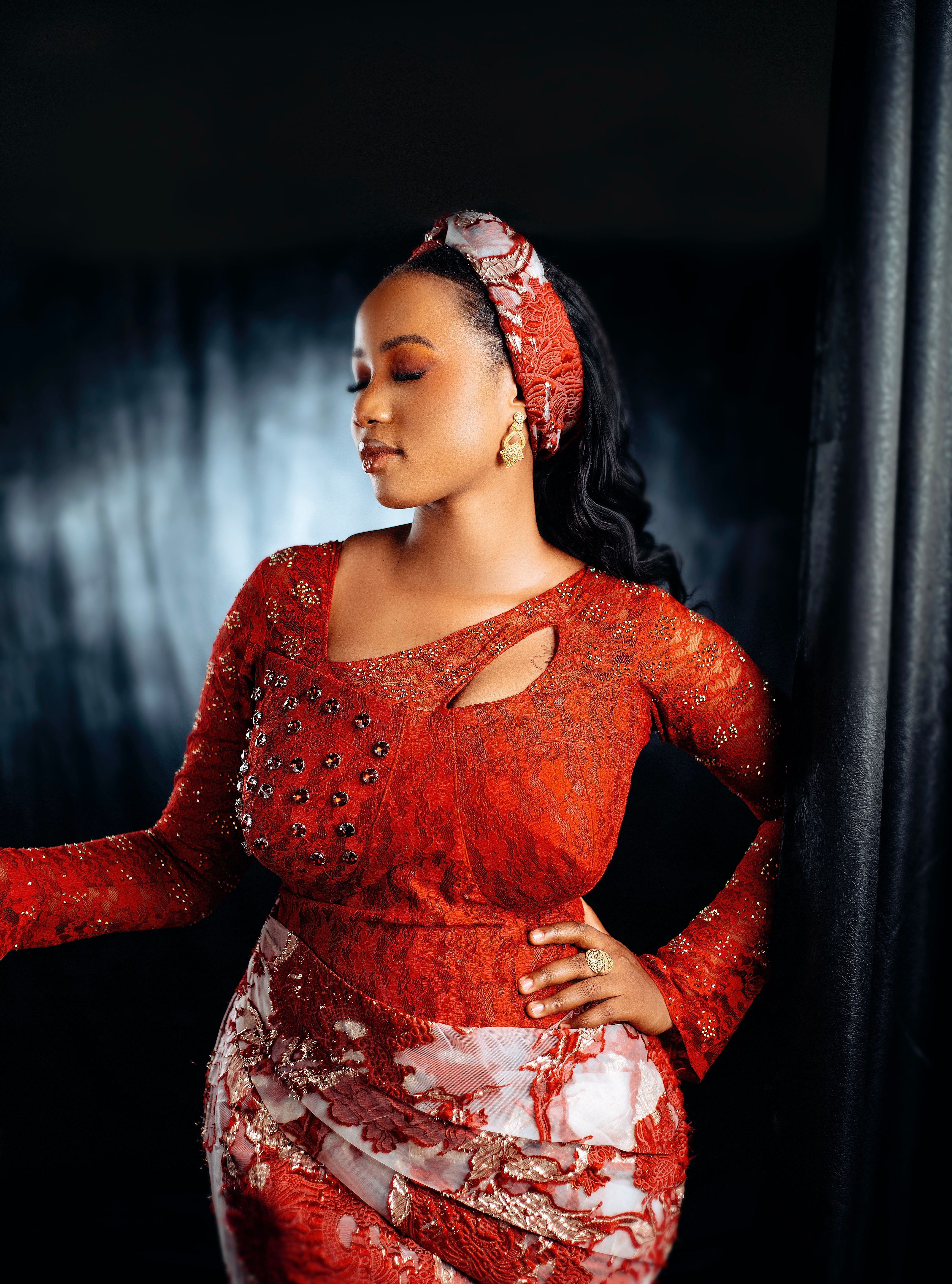 Elegant Woman in Red Traditional Dress Portrait · Free Stock Photo