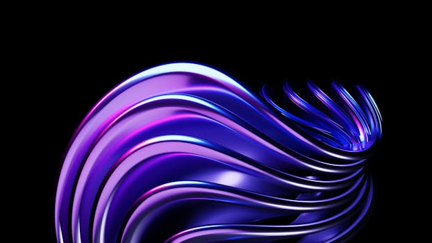 Dynamic 3D waves in vibrant purple and blue against a black background, creating an abstract and modern aesthetic.