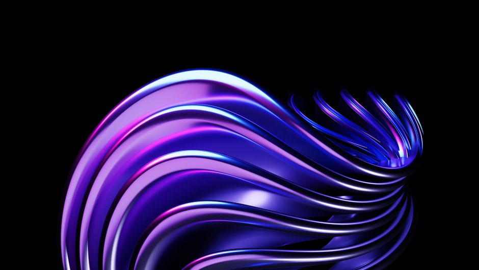 Dynamic 3D waves in vibrant purple and blue against a black background, creating an abstract and modern aesthetic.