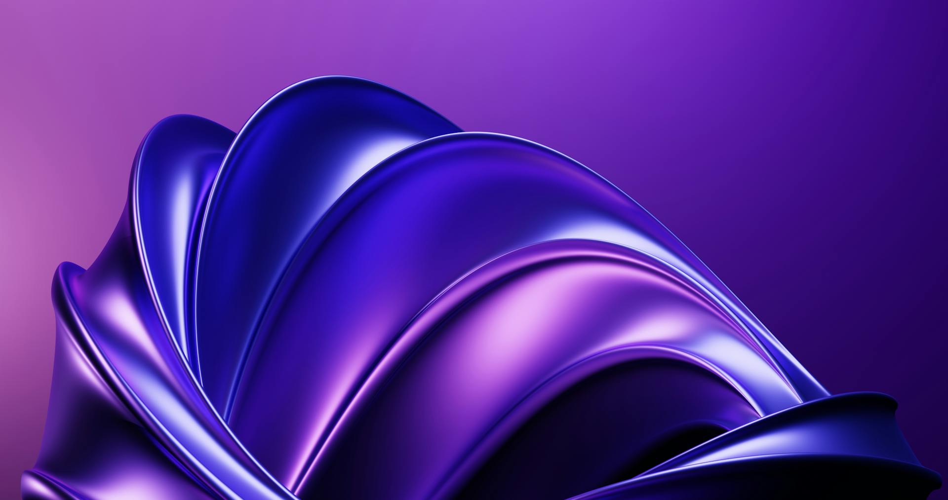 Abstract purple and blue metallic curves create a vibrant, futuristic design.