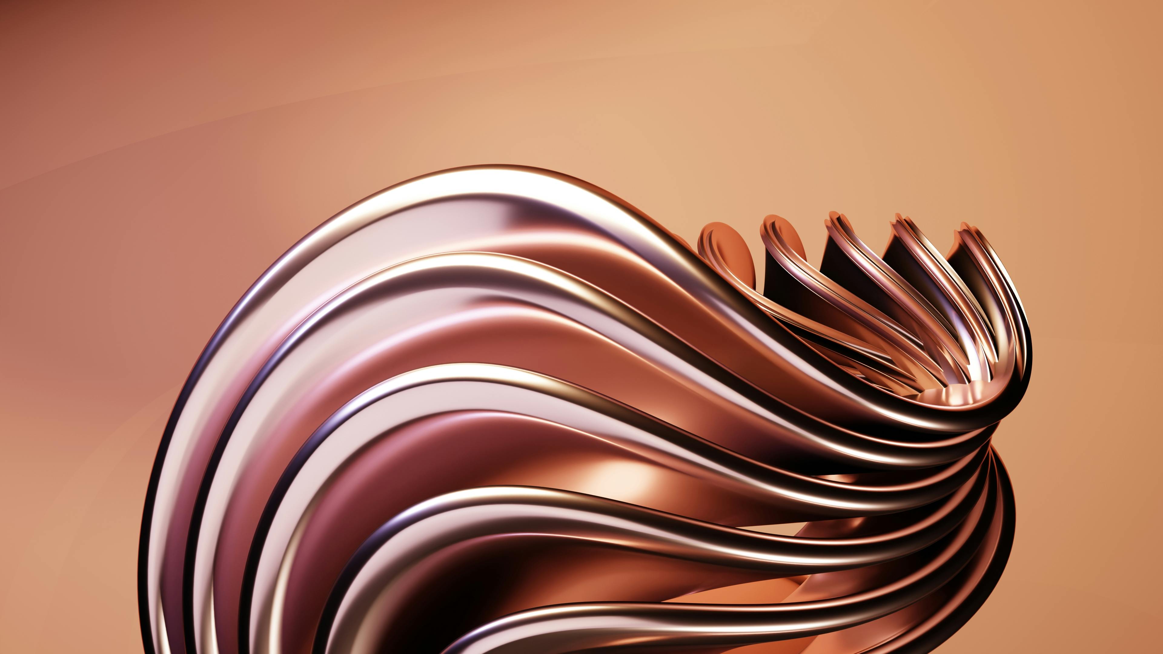 grátis Impressionante escultura abstrata metálica em 3D com linhas fluidas e tons de cobre. Foto profissional