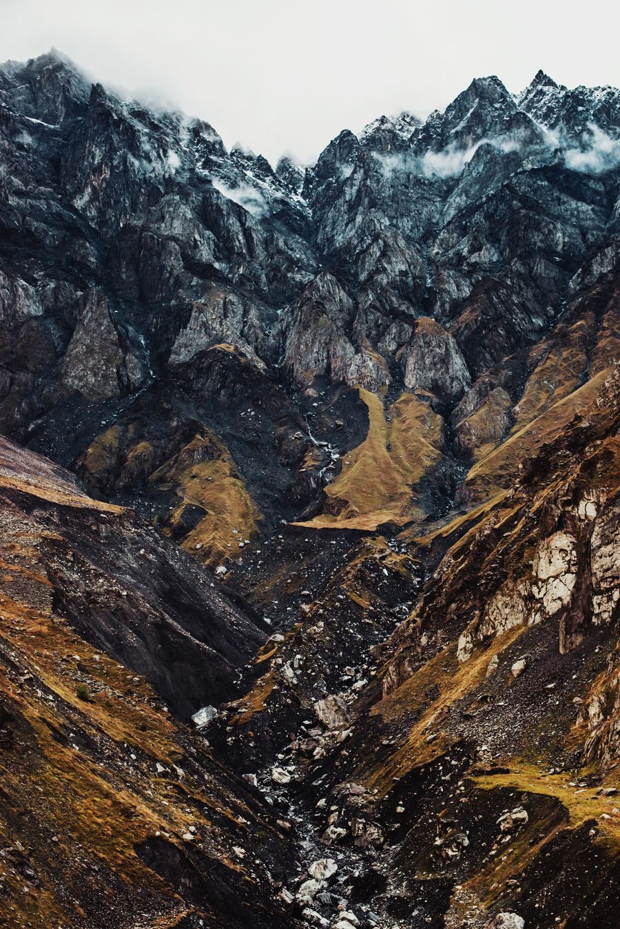 Mountain peaks and valleys in Kazbegi, Georgia