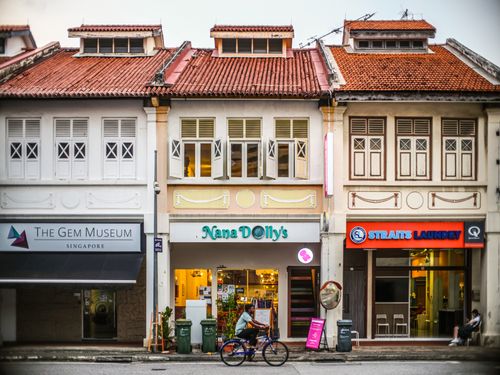 Free Vibrant shophouses in Singapore showcasing unique architectural style with local businesses and urban street scene. Stock Photo