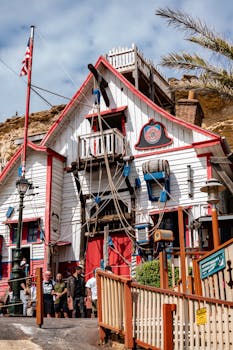 Explore the charming Popeye Village set against Malta's scenic coastline.