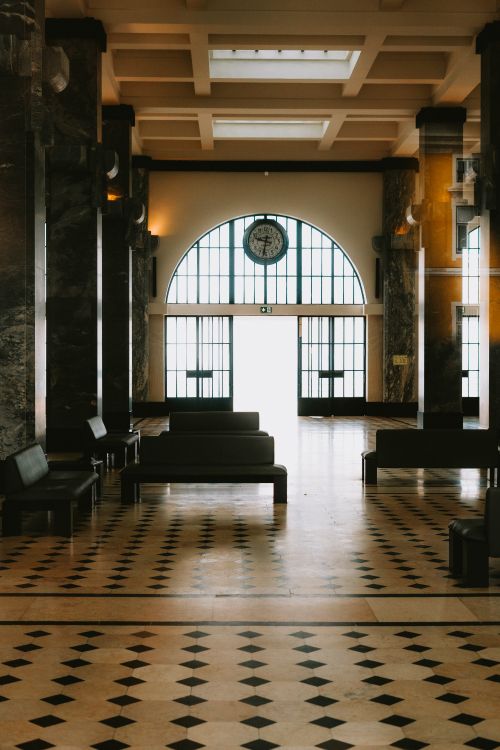 Art Deco Interior Hall with Checkered Floor · Free Stock Photo