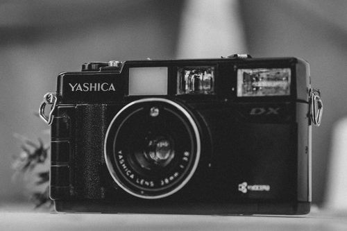 Free Classic Yashica film camera in monochrome, showcasing retro photography equipment. Stock Photo